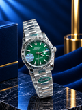 Luxury Green Dial Datejust-Style Men’s Watch – Fluted Bezel & Stainless Steel Bracelet